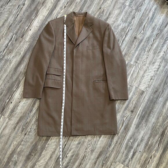 Façonnable Made in Italy Virgin Wool Brown Windowpane Overcoat Men’s Size 52R Eu - Picture 6 of 13